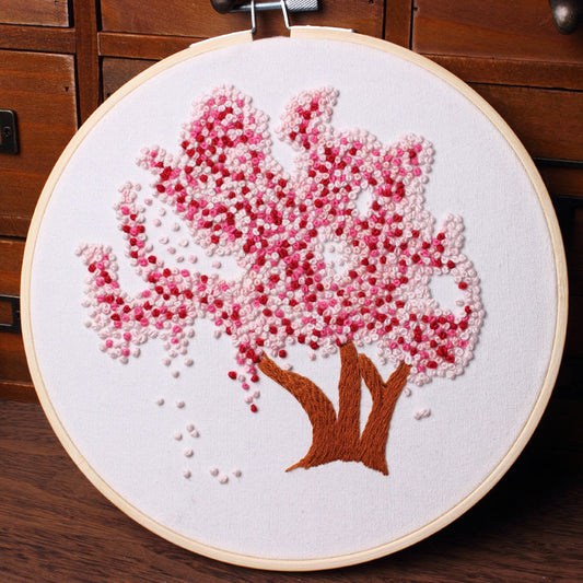 Cherry Blossom Tree Embroidery Starter Kit – QIUDU Beginner DIY Hand Stitch Set with Color Threads and Needles