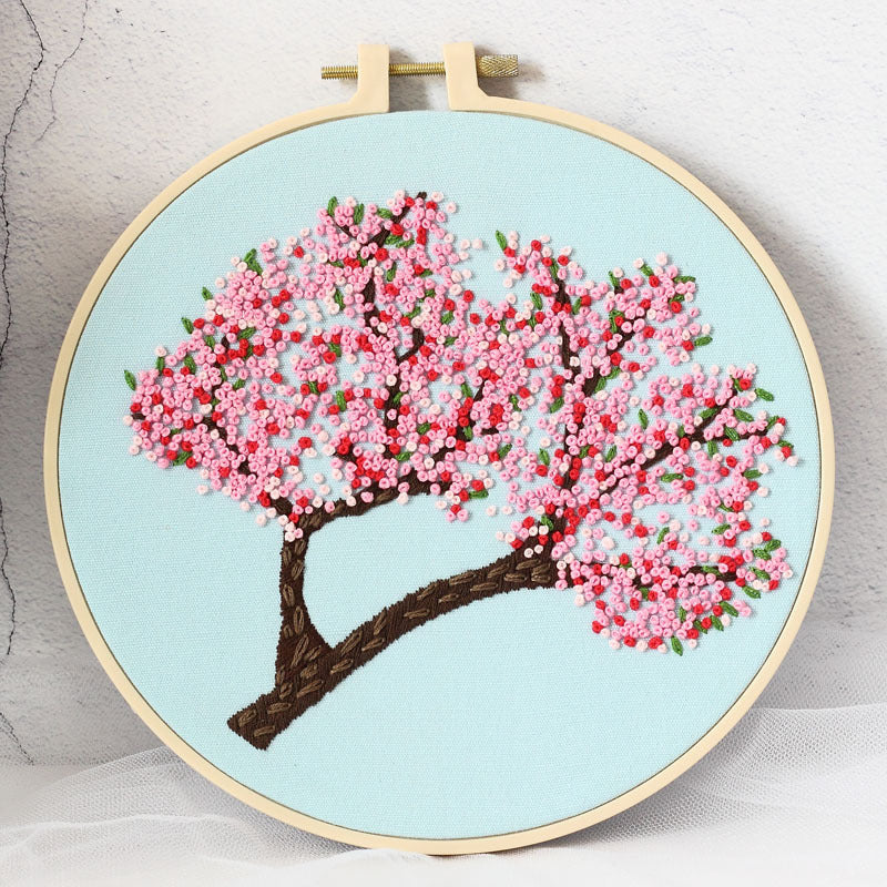Cherry Blossom Tree Embroidery Starter Kit – Beginner DIY Hand Stitch Set with Color Threads & Needles
