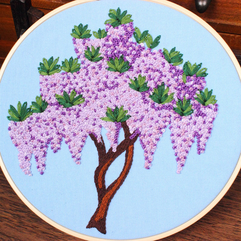 Cherry Blossom Tree Embroidery Starter Kit – Beginner DIY Hand Stitch Set with Color Threads & Needles