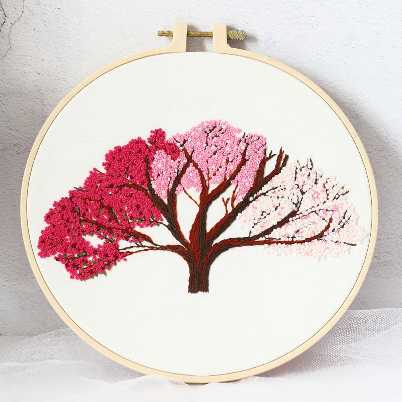 Cherry Blossom Tree Embroidery Starter Kit – Beginner DIY Hand Stitch Set with Color Threads & Needles