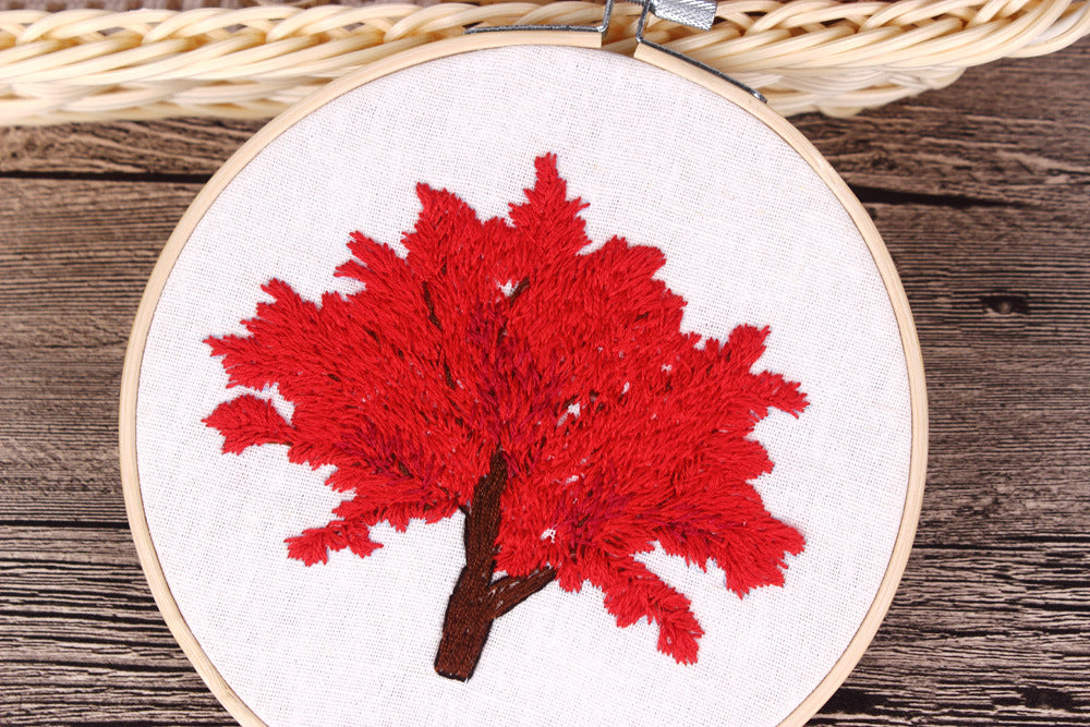 Cherry Blossom Tree Embroidery Starter Kit – Beginner DIY Hand Stitch Set with Color Threads & Needles