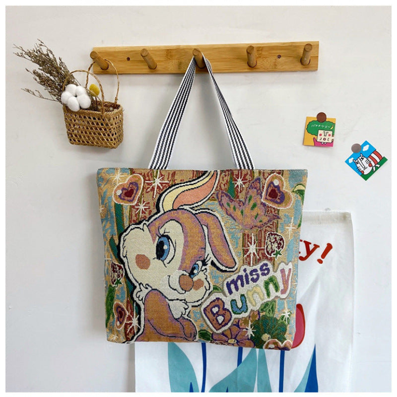 QIUDU Chinese embroidered tote bag big red flower design