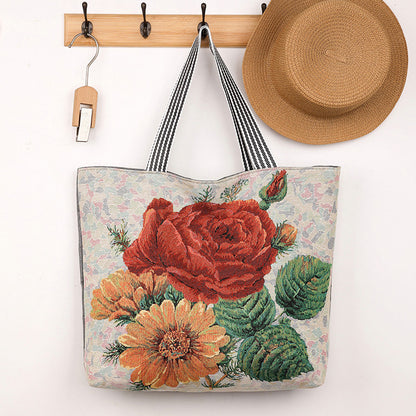QIUDU Chinese embroidered tote bag size comparison lifestyle