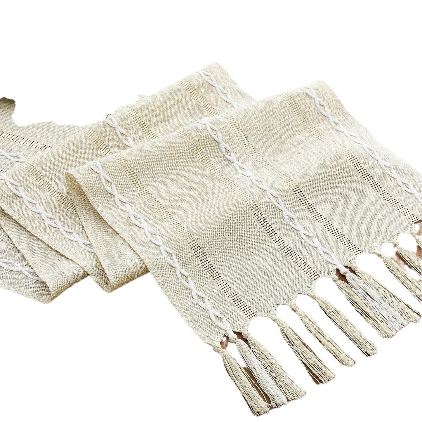 Embroidered Cotton Linen Table Runner – Sage Green Hollow Design for Home, Kitchen & Party