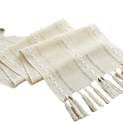 Embroidered Cotton Linen Table Runner – Sage Green Hollow Design for Home, Kitchen & Party