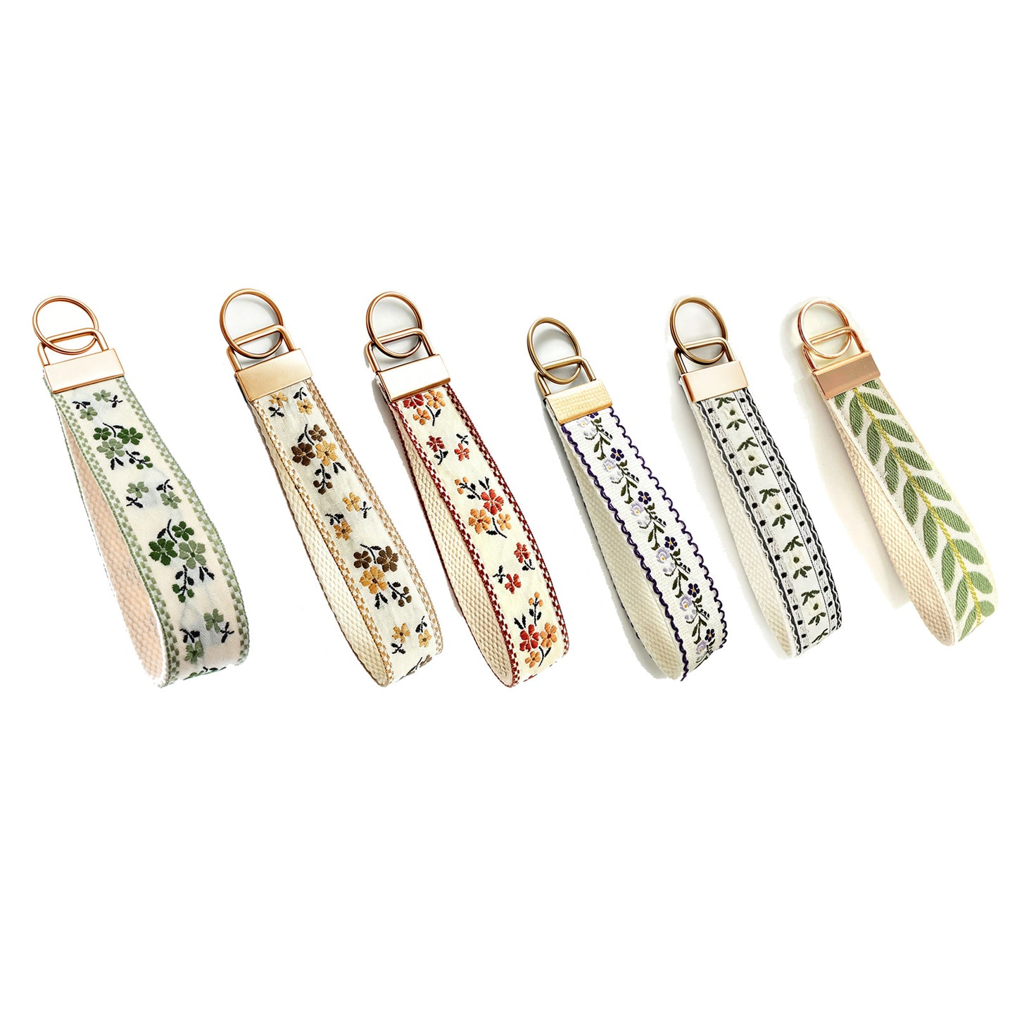 QIUDU floral keychain wristlet Style 1 with light gold ring