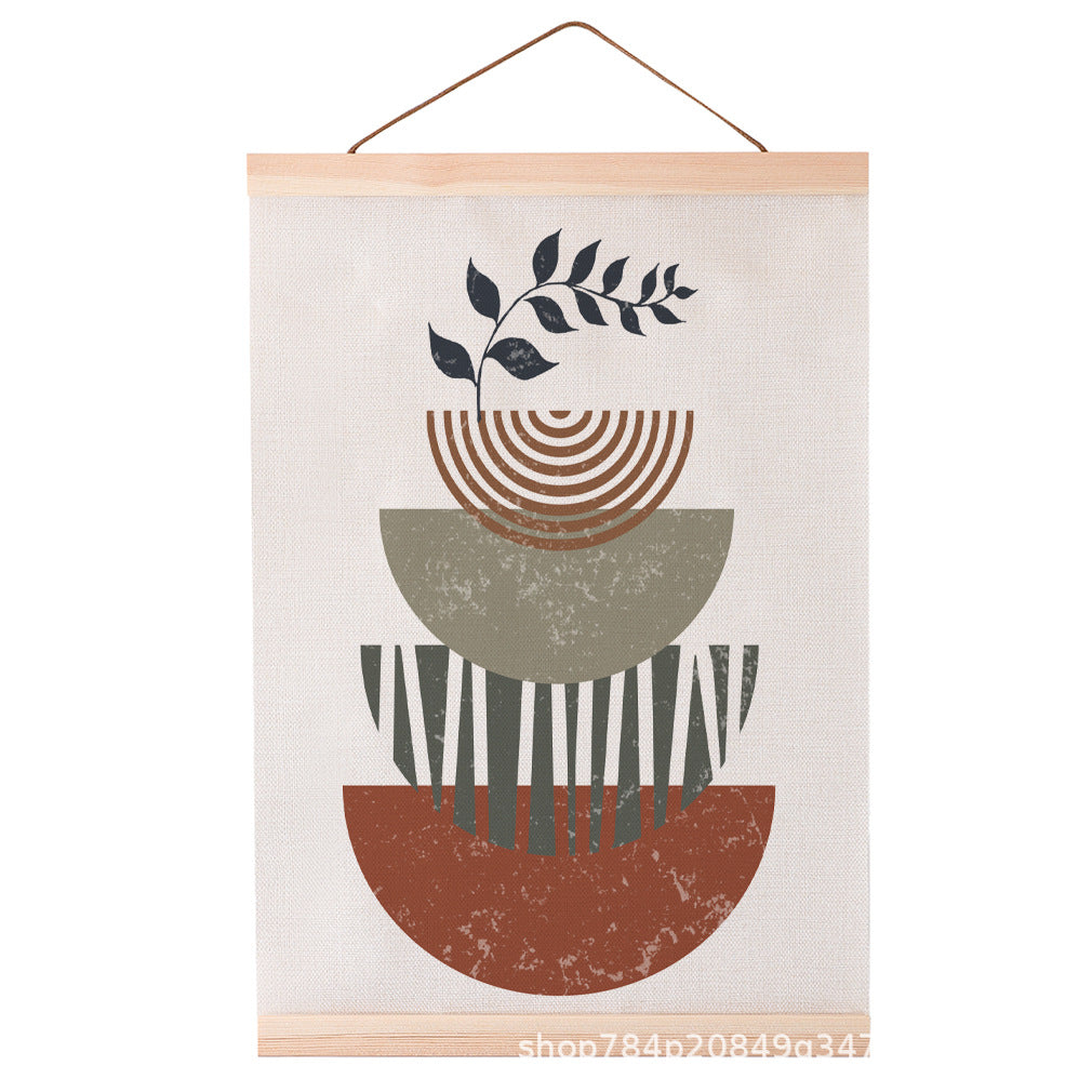 QIUDU Chinese scroll painting Style C with solid wood frame detail
