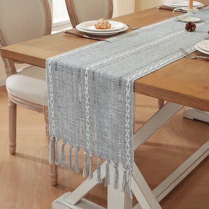 Embroidered Cotton Linen Table Runner – Sage Green Hollow Design for Home, Kitchen & Party