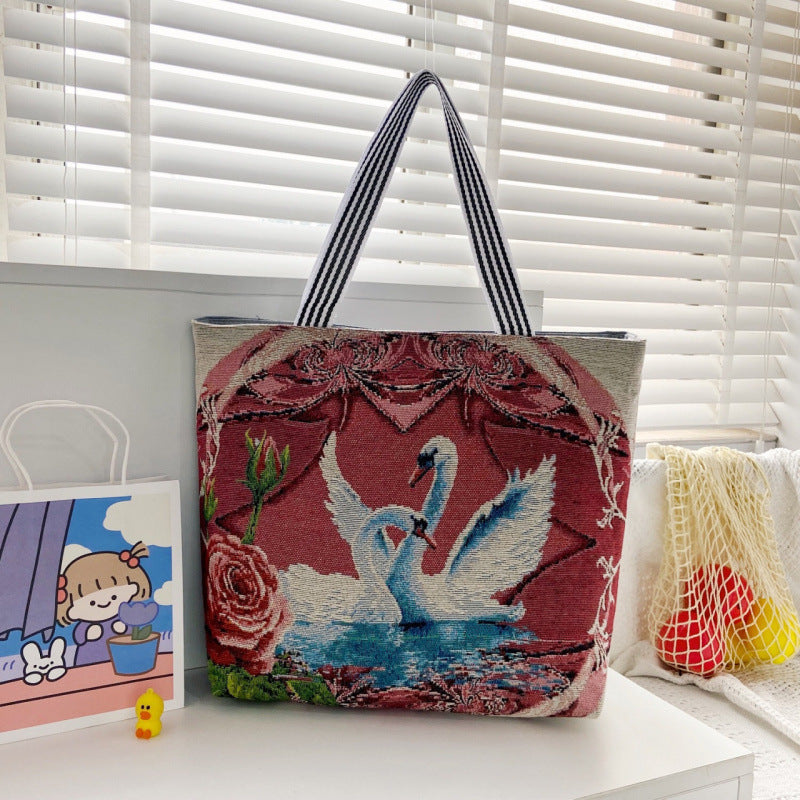 QIUDU Chinese embroidered tote bag elephant design