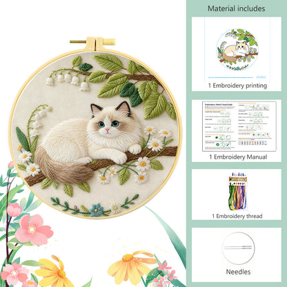 DIY cat embroidery kit complete set with scissors and needle threader