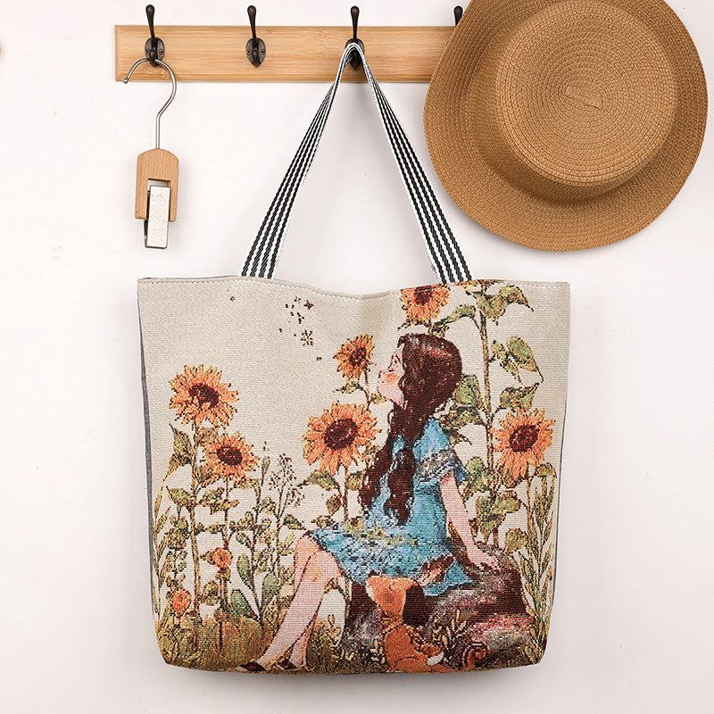 QIUDU Chinese embroidered tote bag multiple designs flat lay