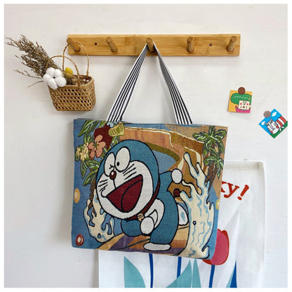 QIUDU Chinese embroidered tote bag yellow cat embroidery