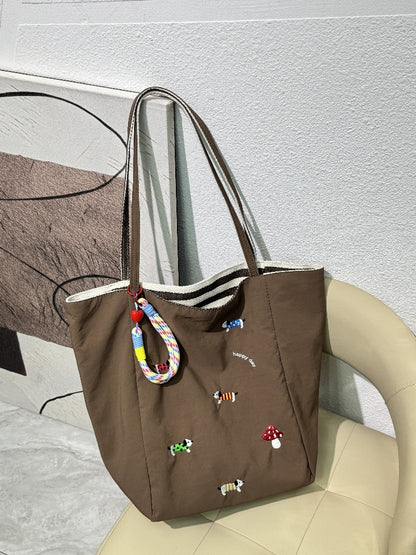 QIUDU embroidered canvas tote bag size reference and dimensions