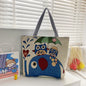 QIUDU Chinese embroidered tote bag maple leaf owl design
